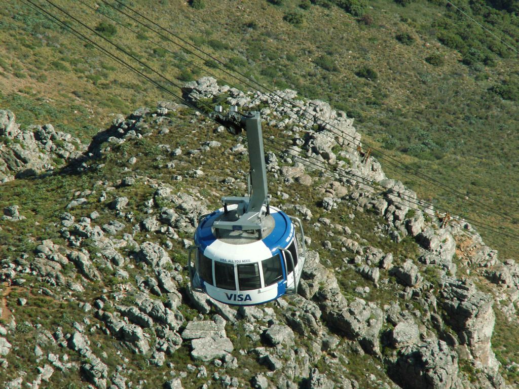 KAAPSTAD - een gondel van de kabelbaan naar de tafelberg