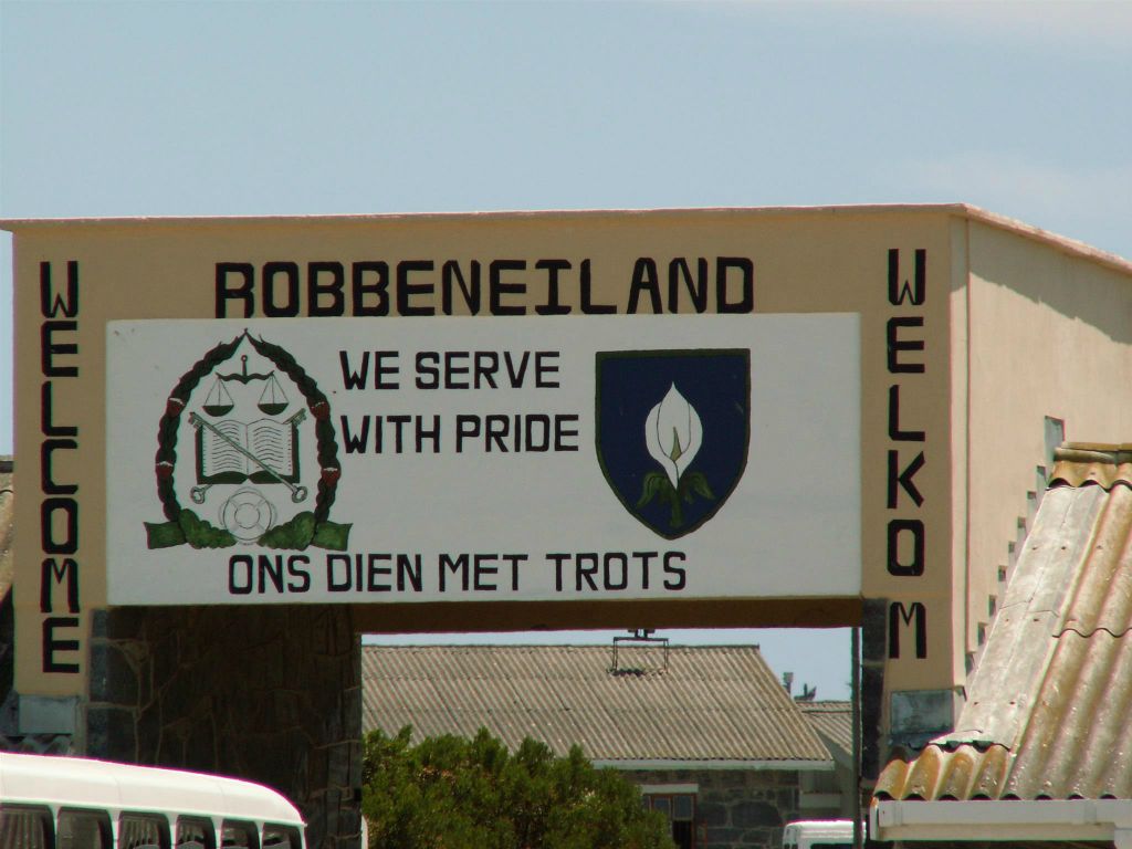 KAAPSTAD - het bord bij de ingang van Robbeneiland