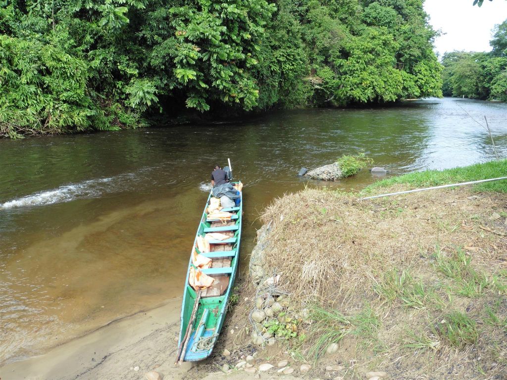 MULU NATIONAL PARK - één van de boten waarmee we over de Milinau rivier voeren naar het dorp van de Penan stam