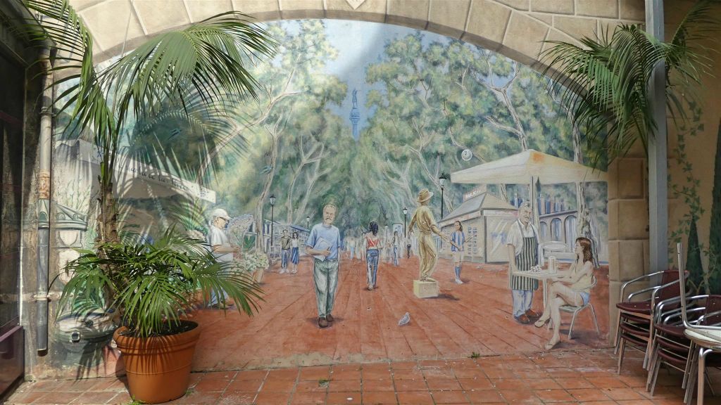 BARCELONA - een schilderwerk bij het openluchtmuseum het Spaanse dorp