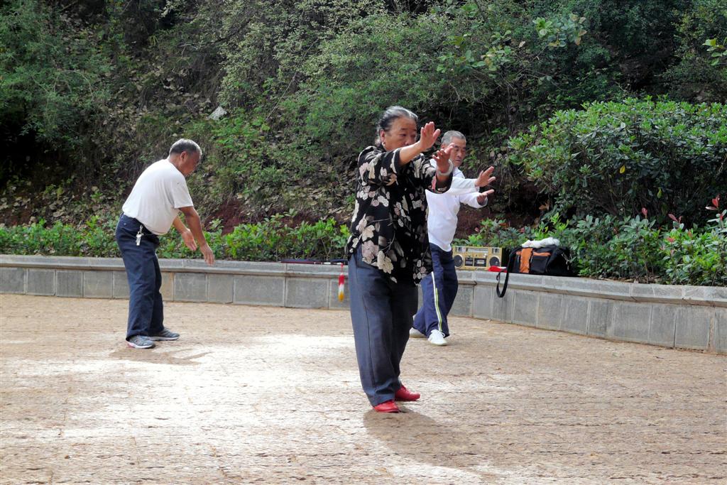 LIJIANG - tai chi in het Black Dragon Pool Park