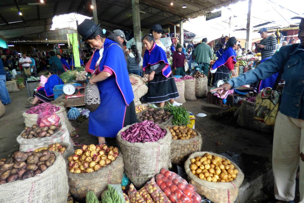 SILVIA - enkele Guambiano indianen op een groente en fruit markt