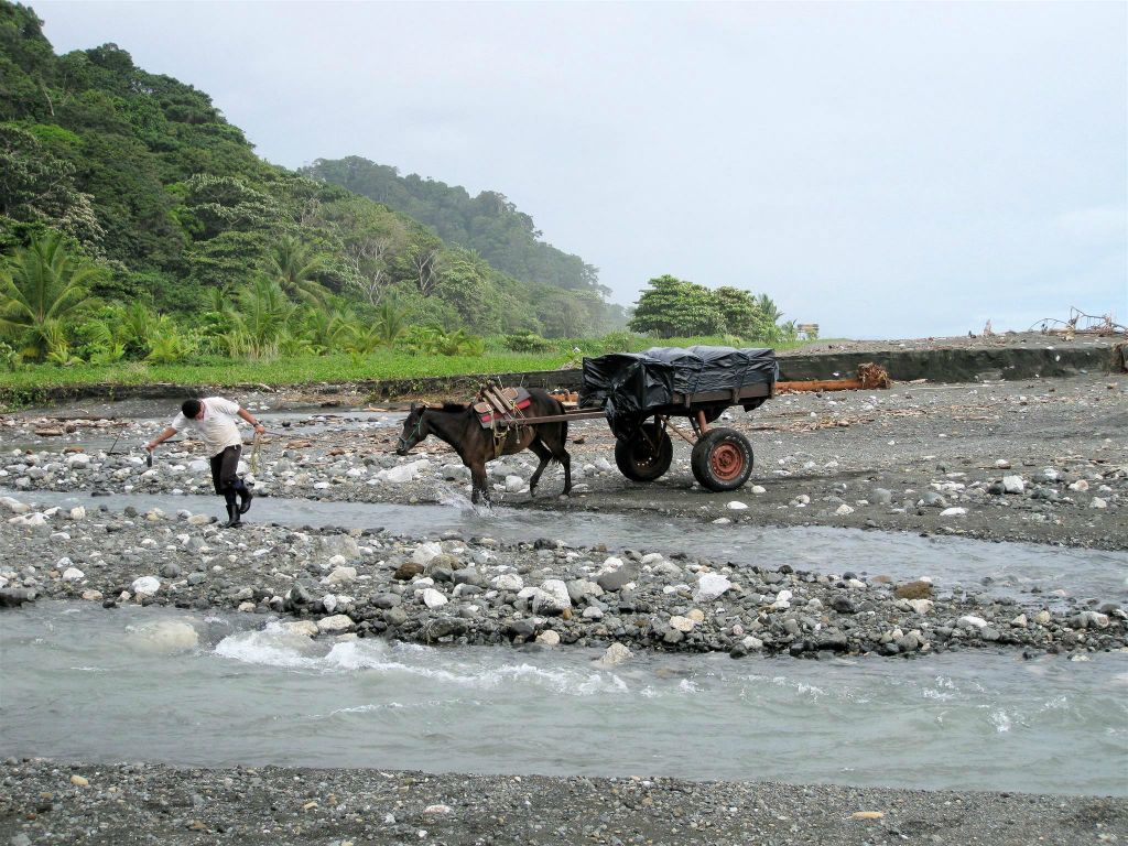 PUERTO JIMÉNEZ -> CORCOVADO NATIONAL PARK - de rivieroversteek van paard en wagen met onze bagage