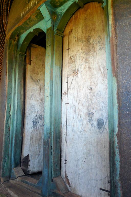 BAHIR DAR - een deur van de Ura Kidane Mihret kerk op het Zeghe Peninsula eiland