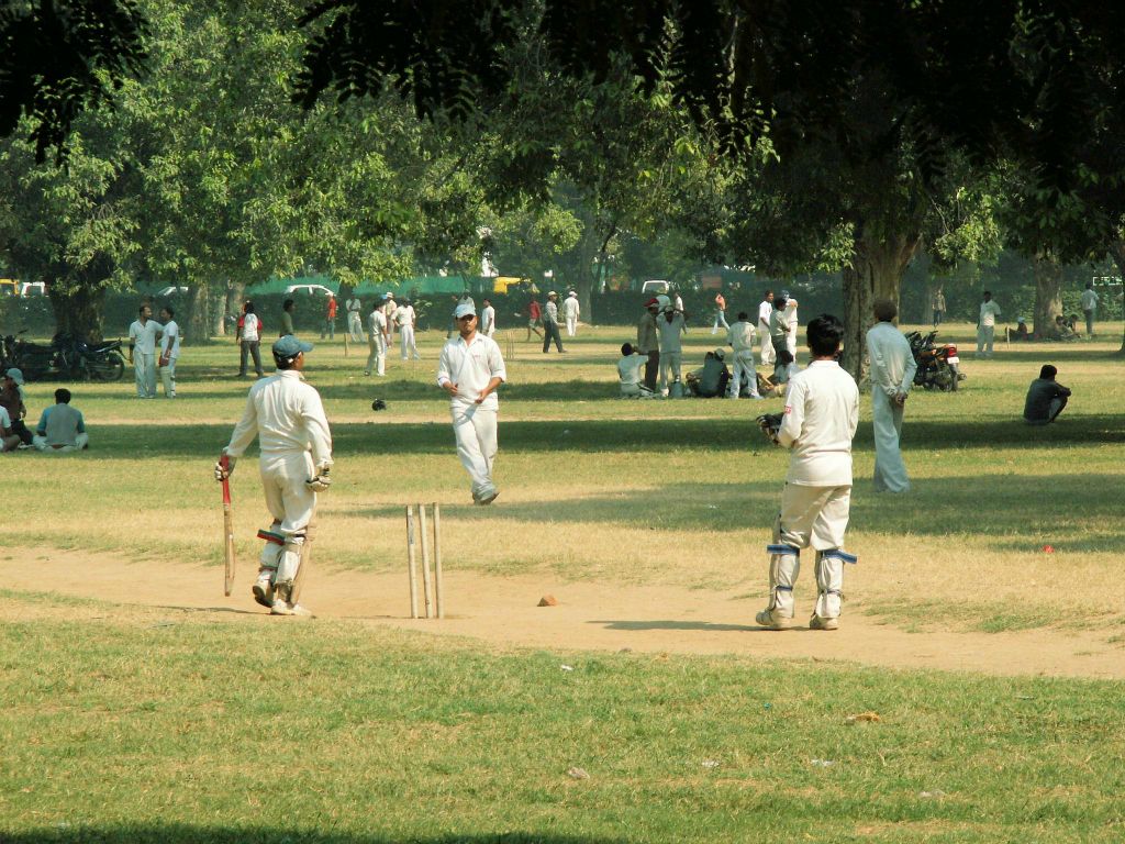 INDIA - DELHI - het spelen van cricket bij de India Gate