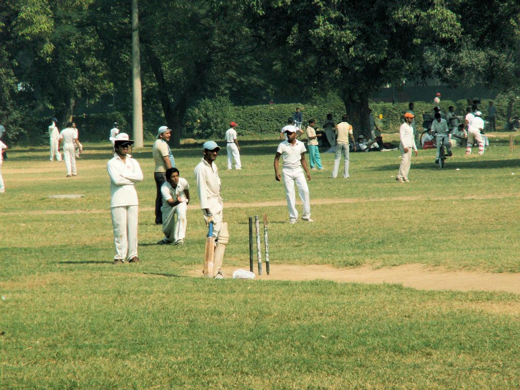 INDIA - DELHI - het spelen van cricket bij de India Gate