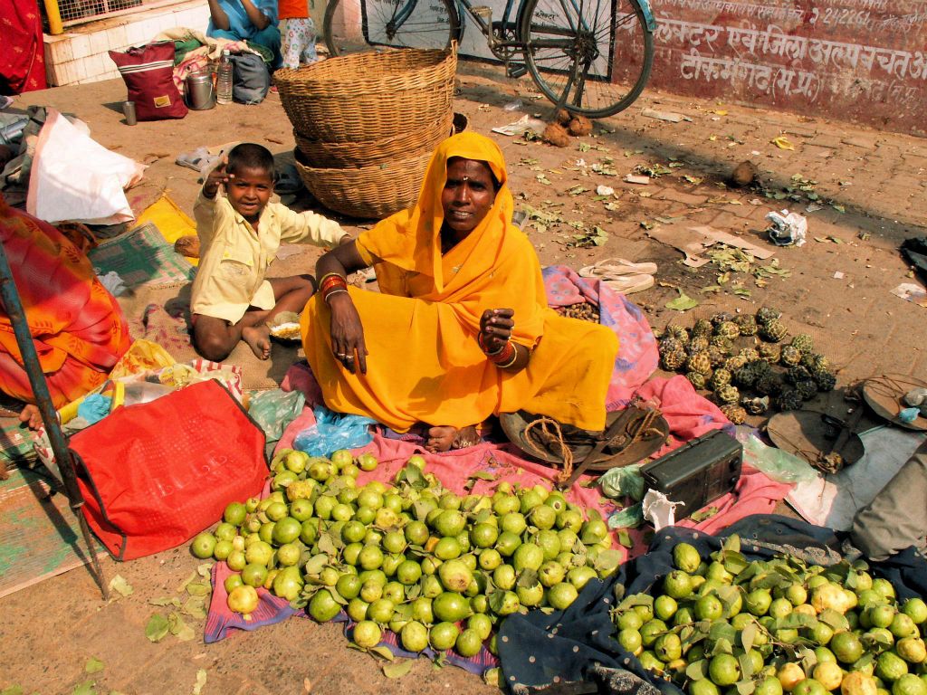INDIA - ORCHA - een fruitkraam op een markt