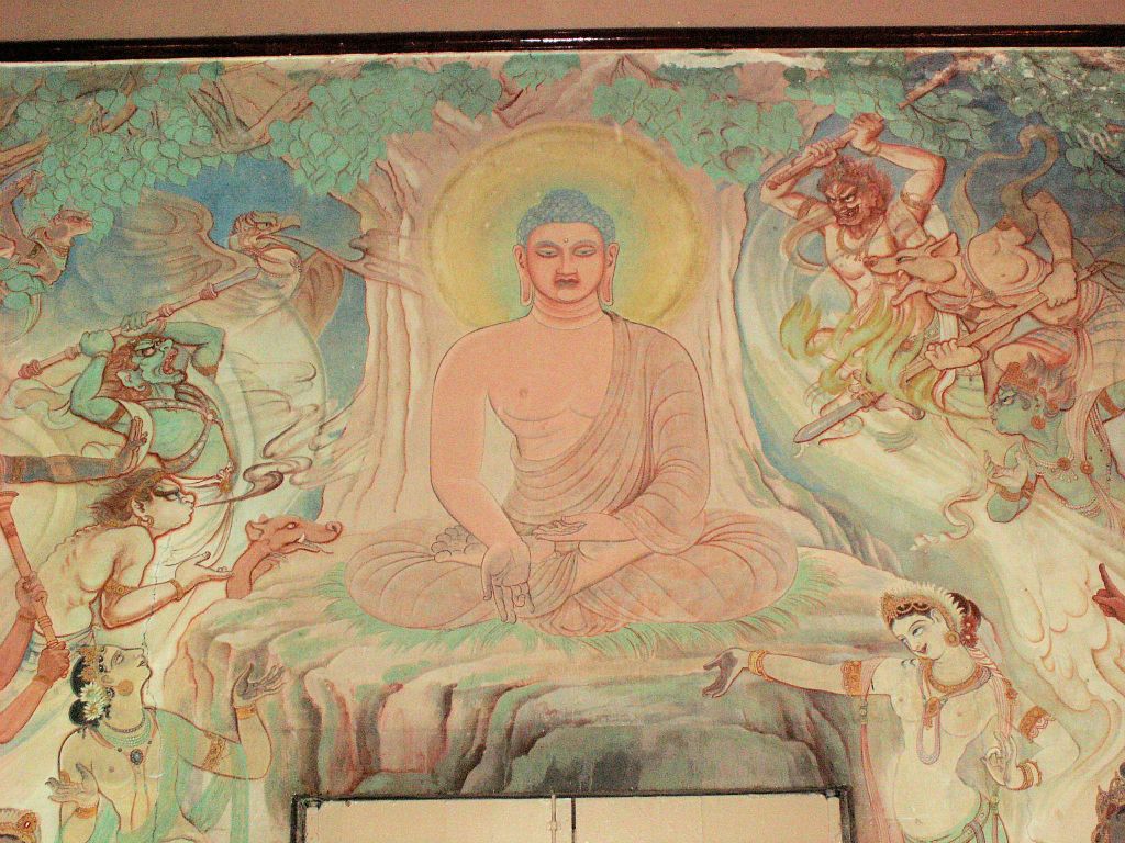INDIA - SARNATH - een muurschildering in de Mulagandhakuti Vihara