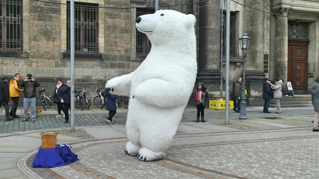 DRESDEN - een ijsbeer op het plein Schloßplatz