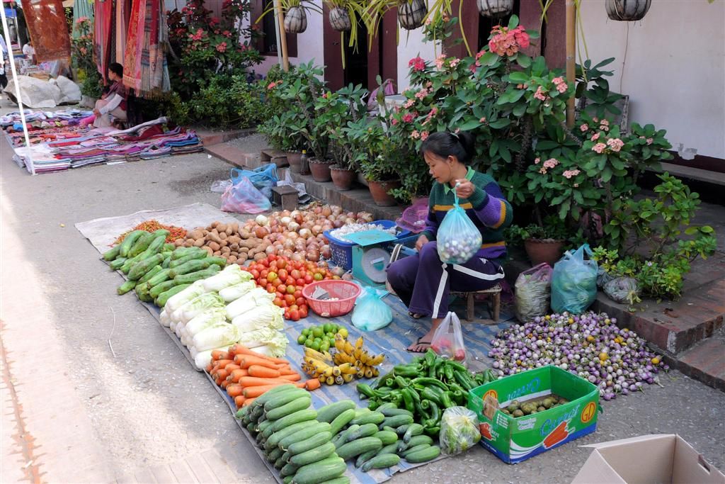 LAOS - LUANG PRABANG - groenten op de lokale markt