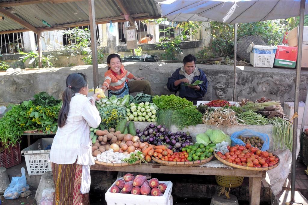 LAOS - LUANG PRABANG - groenten op de lokale markt