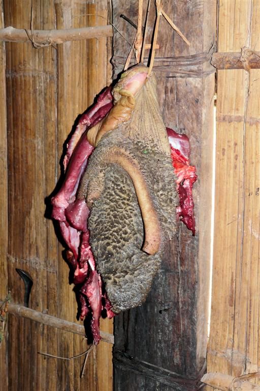 LAOS - LUANG PRABANG -> PHONSOVAN - eten hangend in een huis van een bergdorpje
