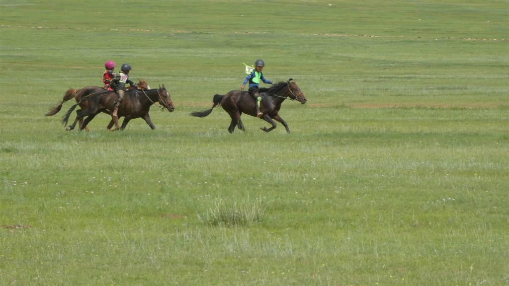 ULAANBAATAR - enkele deelnemers tijdens de Naadam festival paardenrace