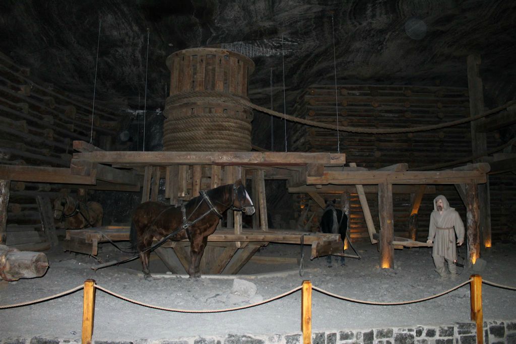 WIELICZKA - een paardentredmolen in de Wieliczka-zoutmijn