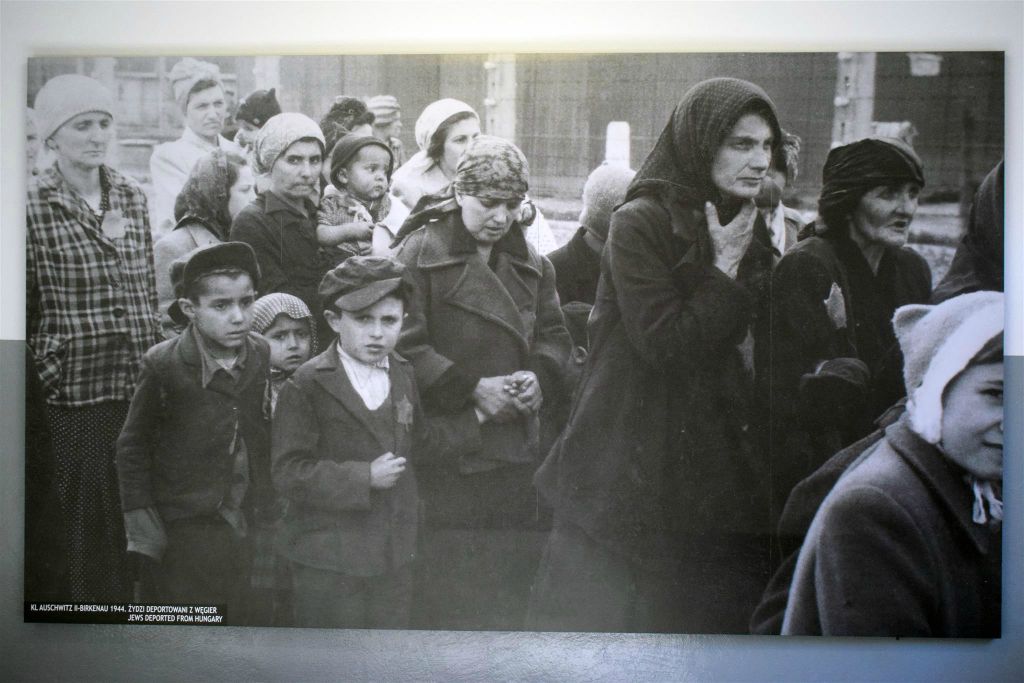 AUSCHWITZ - een foto van Hongaarse joodse mensen in een museum van Auschwitz I