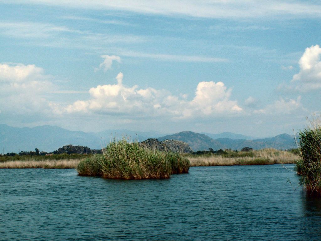 DALYAN - het uitzicht vanaf de boot waarmee we varen