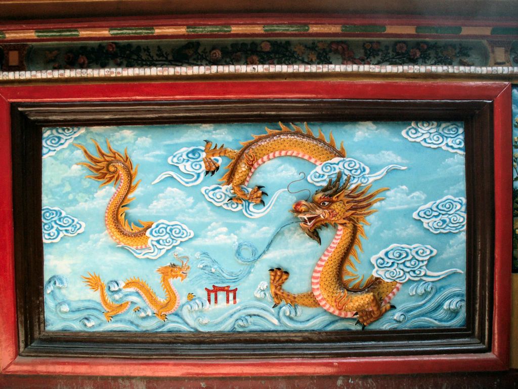 SAIGON - een muurschildering bij een Chinese tempel