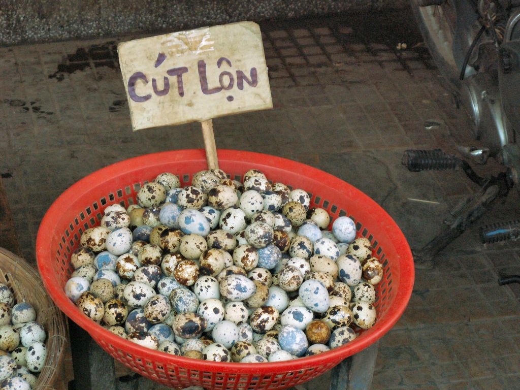 SAIGON -> CAN THO - een mand met eieren op een markt