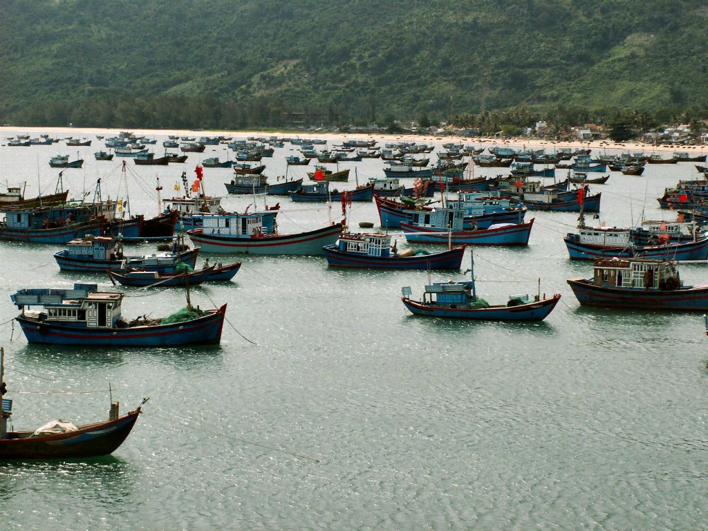 NHA TRANG -> QUINHON - vele boten bij een haven