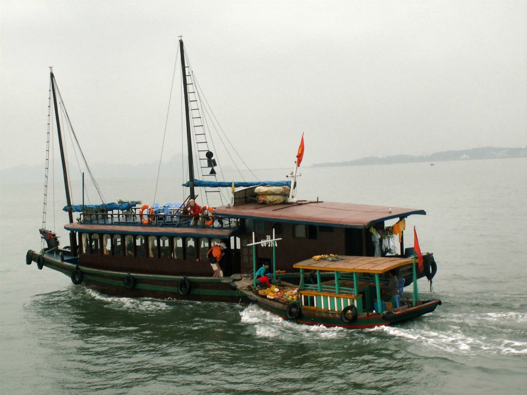 HALONG BAY - de verkoop van fruit vanaf een boot